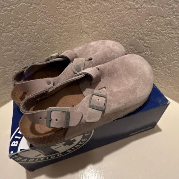 Birkenstock Women’s 10 Tokio II Suede Leather Clog Stone Gray Back Strap NWT - Picture 5 of 11